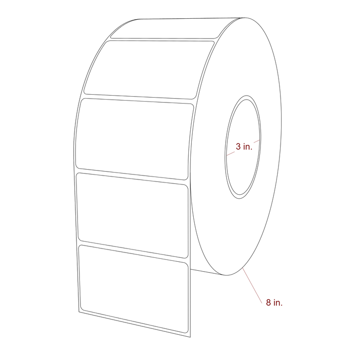 3.5 Inch x 2 Inch Rectangle Inkjet Label Roll - 3 Inch Core - 8 Inch Roll OD - 3D Perspective