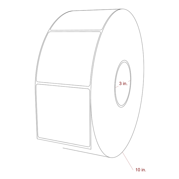 3.5 Inch x 3.25 Inch Rectangle Inkjet Label Roll - 3 Inch Core - 10 Inch Roll OD - 3D Perspective
