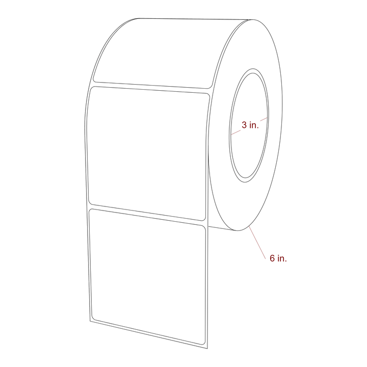 3.5 Inch x 3.25 Inch Rectangle Inkjet Label Roll - 3 Inch Core - 6 Inch Roll OD - 3D Perspective