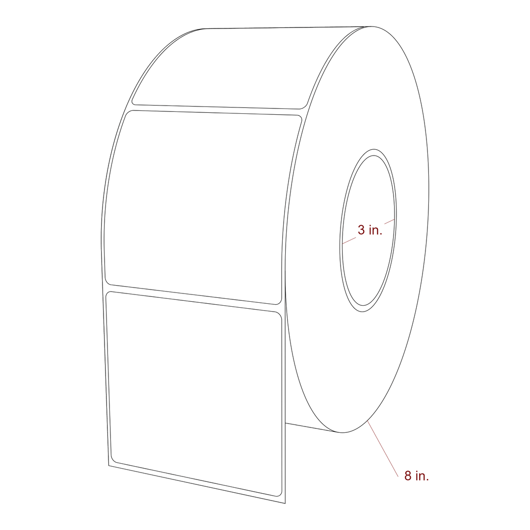 3.5 Inch x 3.25 Inch Rectangle Inkjet Label Roll - 3 Inch Core - 8 Inch Roll OD - 3D Perspective