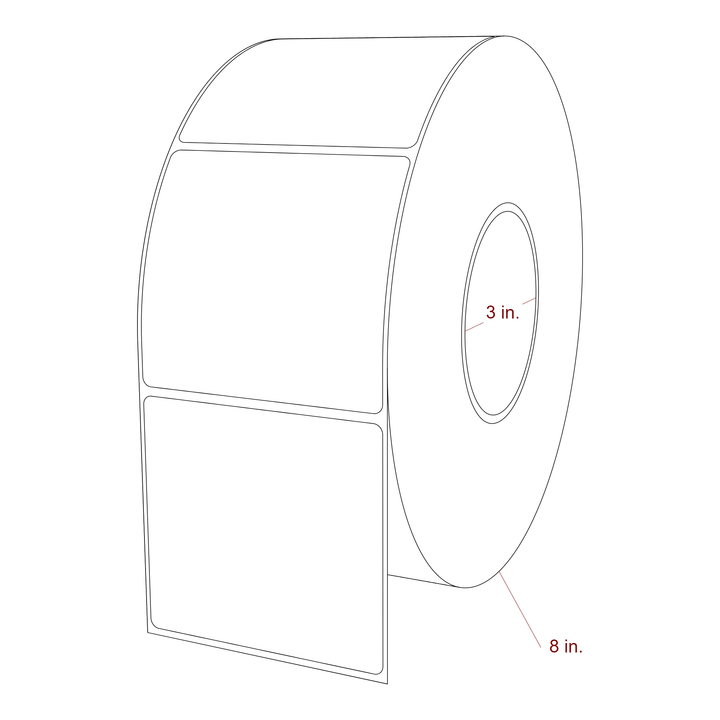 3.5 Inch x 3.25 Inch Rectangle Inkjet Label Roll - 3 Inch Core - 8 Inch Roll OD - 3D Perspective