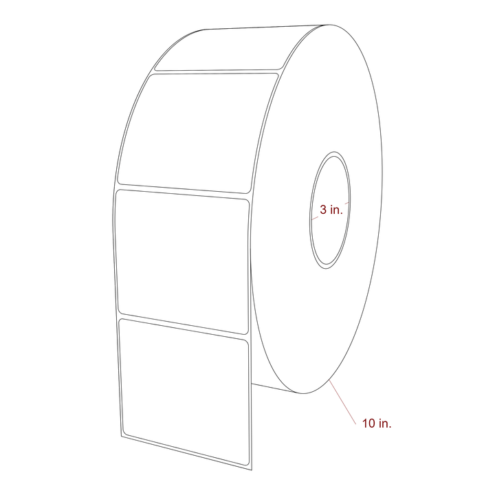 3.5 Inch x 3 Inch Rectangle Inkjet Label Roll - 3 Inch Core - 10 Inch Roll OD - 3D Perspective