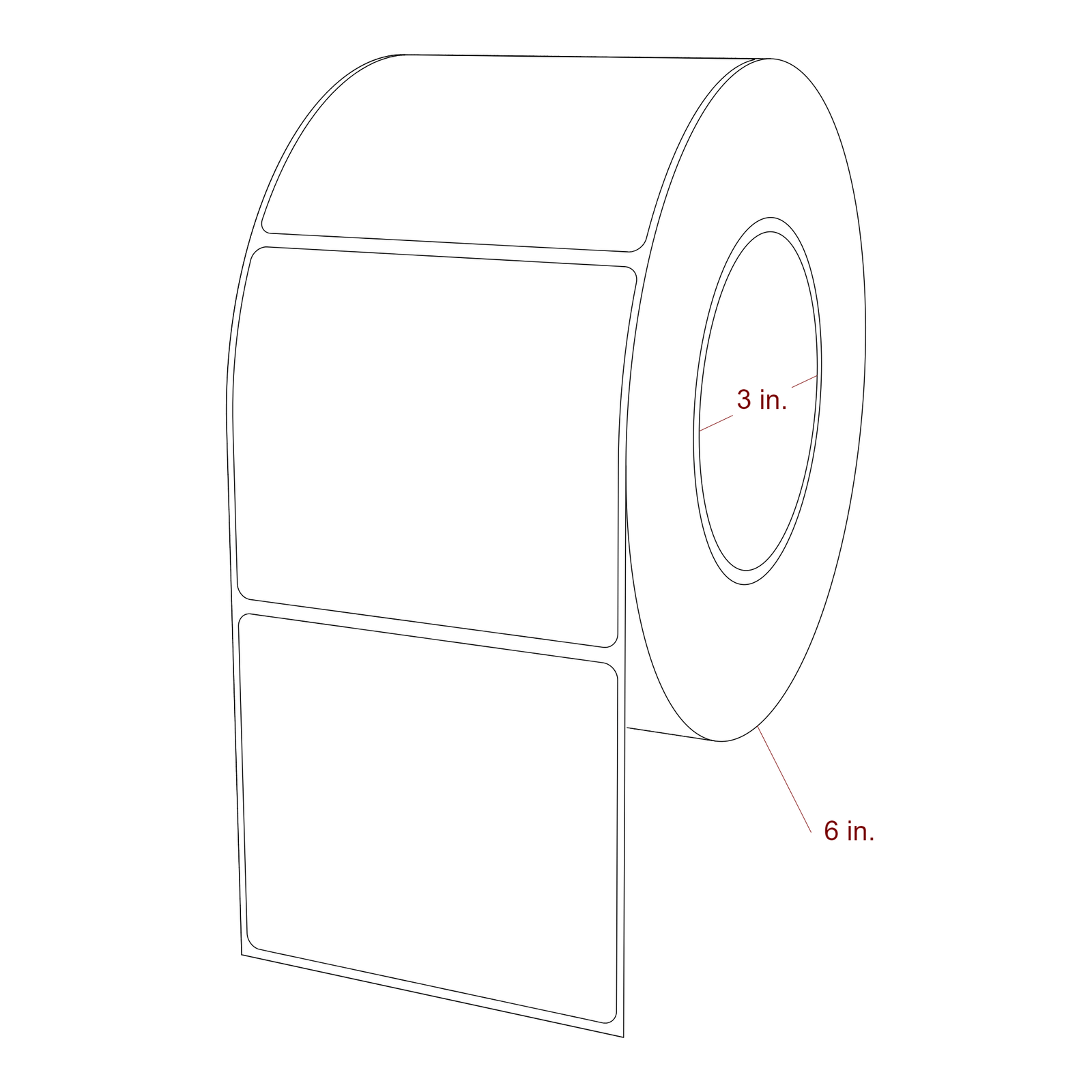 3.5 Inch x 3 Inch Rectangle Inkjet Label Roll - 3 Inch Core - 6 Inch Roll OD - 3D Perspective