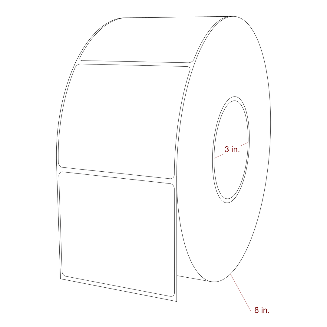 3.5 Inch x 3 Inch Rectangle Inkjet Label Roll - 3 Inch Core - 8 Inch Roll OD - 3D Perspective