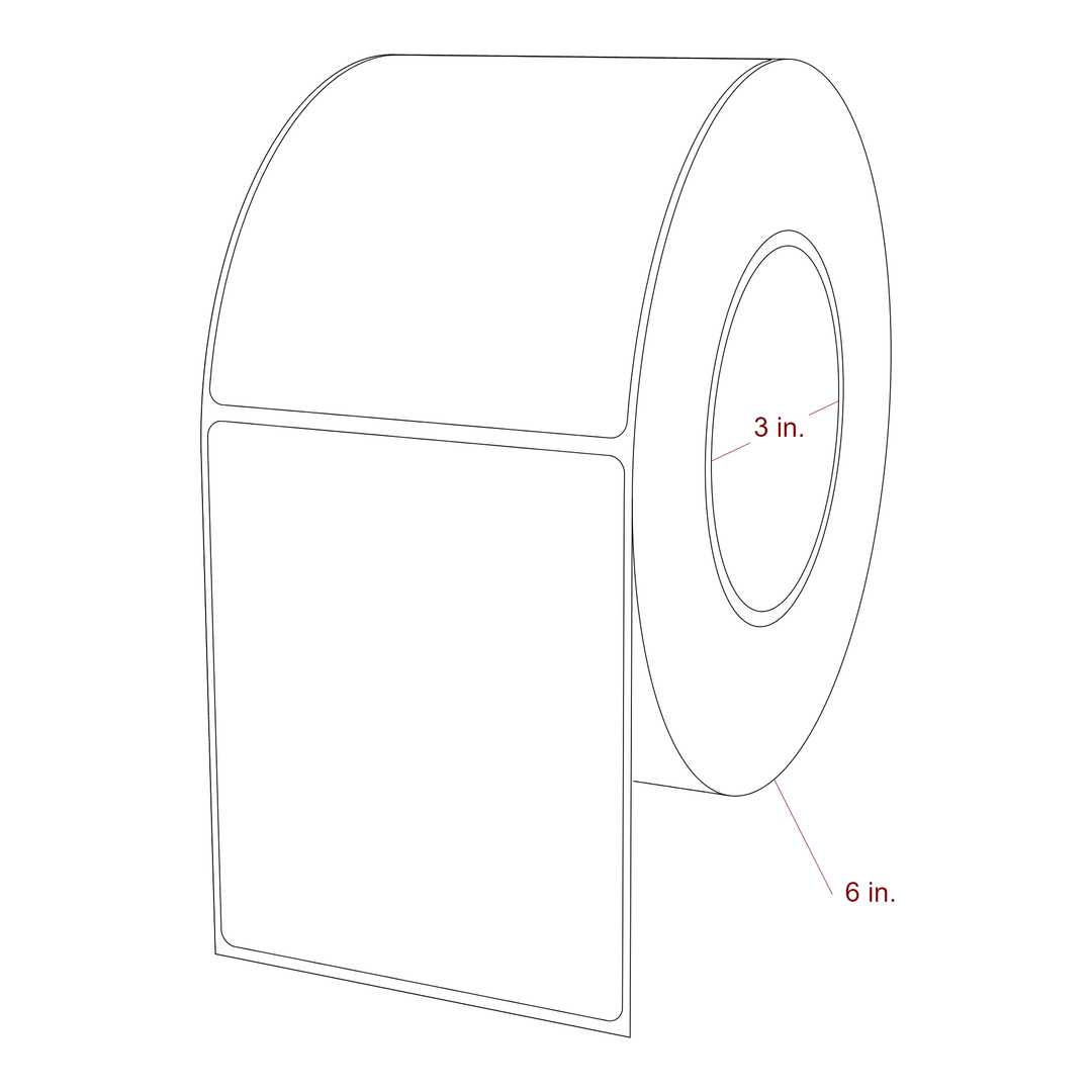 3.5 Inch x 4.25 Inch Rectangle Inkjet Label Roll - 3 Inch Core - 6 Inch Roll OD - 3D Perspective