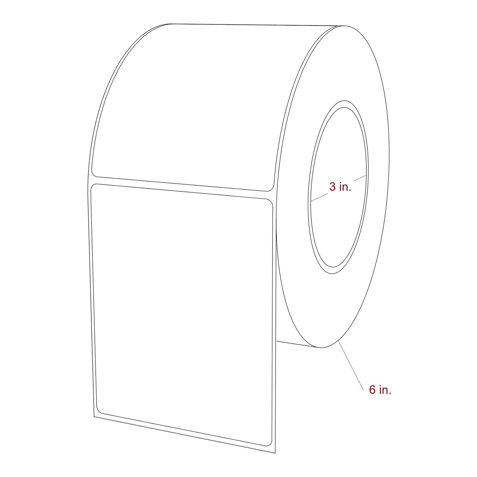 3.5 Inch x 4.25 Inch Rectangle Inkjet Label Roll - 3 Inch Core - 6 Inch Roll OD - 3D Perspective