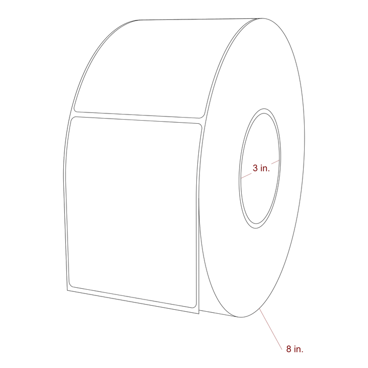 3.5 Inch x 4.25 Inch Rectangle Inkjet Label Roll - 3 Inch Core - 8 Inch Roll OD - 3D Perspective