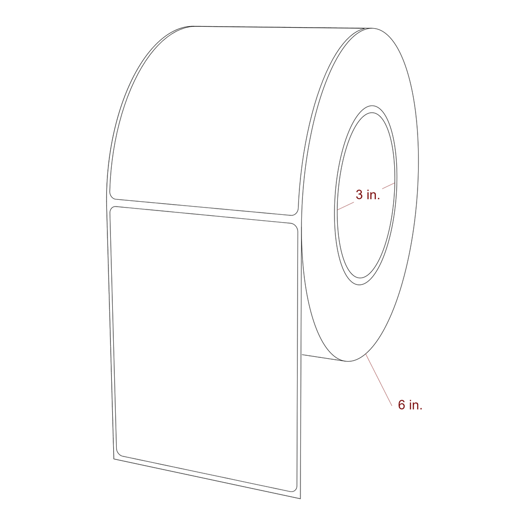 3.5 Inch x 4.5 Inch Rectangle Inkjet Label Roll - 3 Inch Core - 6 Inch Roll OD - 3D Perspective