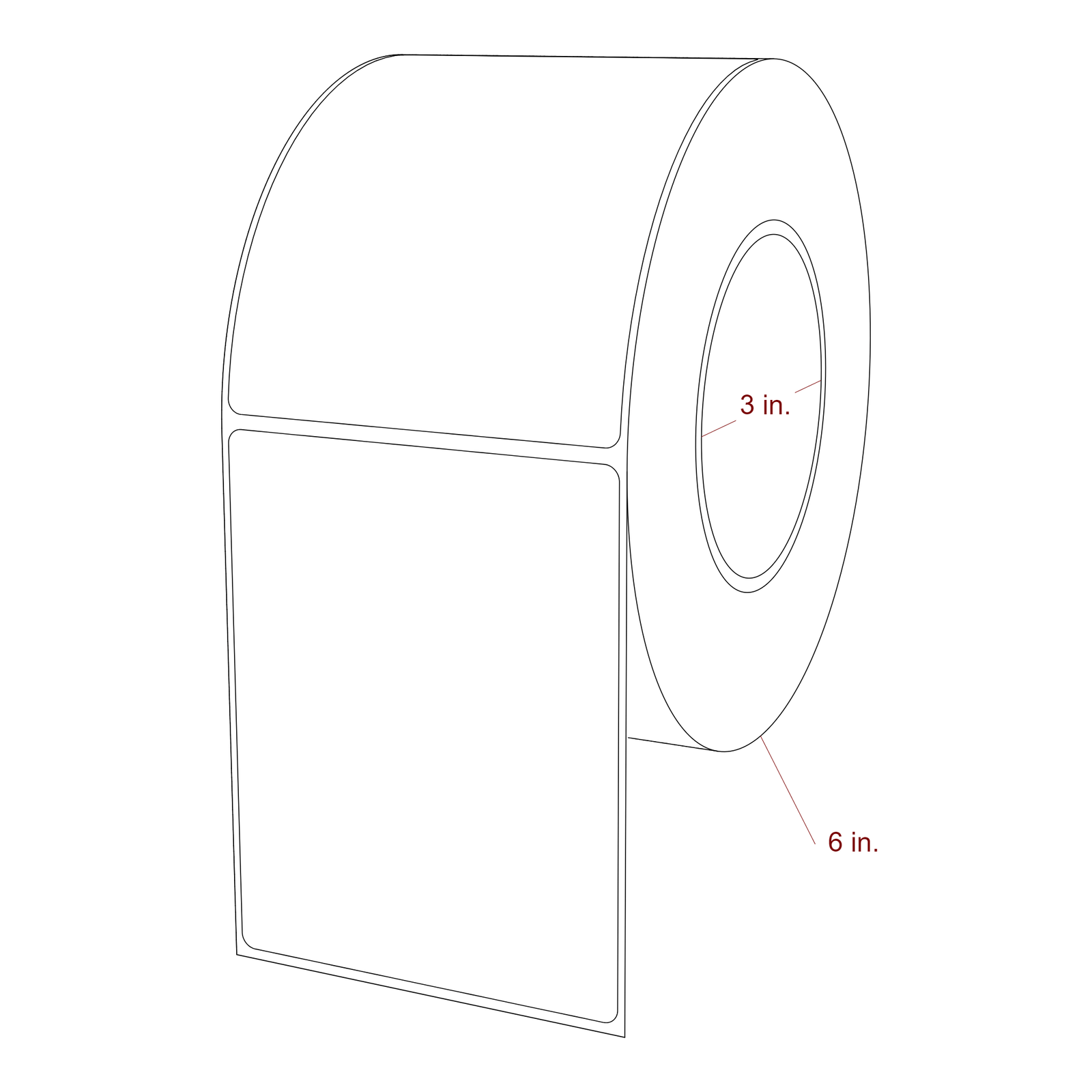 3.5 Inch x 4.5 Inch Rectangle Inkjet Label Roll - 3 Inch Core - 6 Inch Roll OD - 3D Perspective