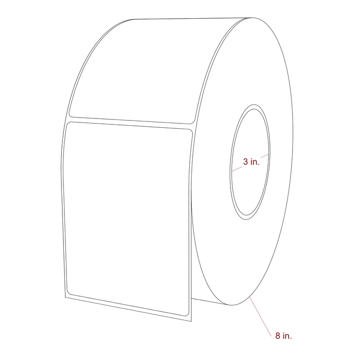3.5 Inch x 4.5 Inch Rectangle Inkjet Label Roll - 3 Inch Core - 8 Inch Roll OD - 3D Perspective