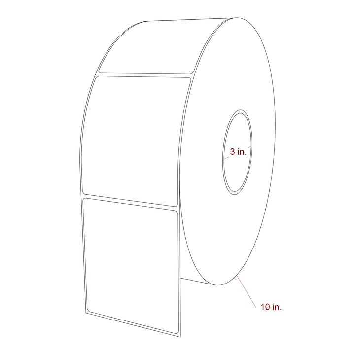 3.5 Inch x 4 Inch Rectangle Inkjet Label Roll - 3 Inch Core - 10 Inch Roll OD - 3D Perspective