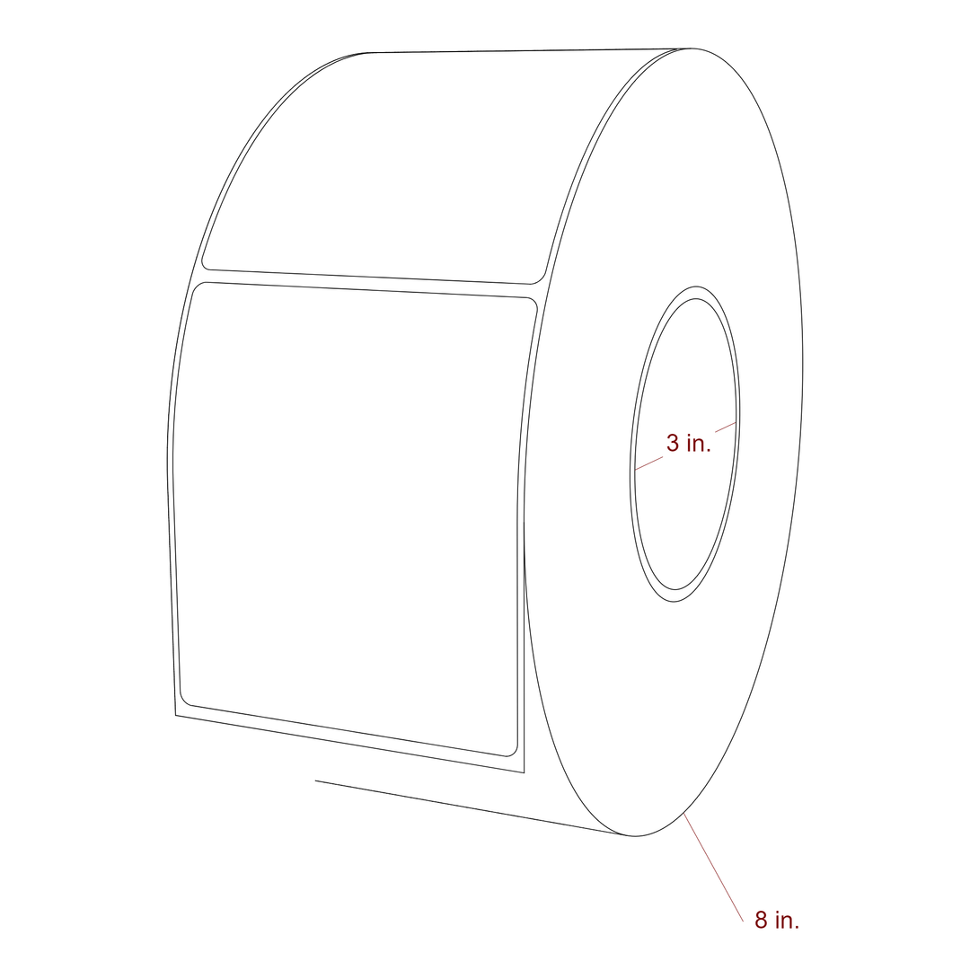 3.5 Inch x 4 Inch Rectangle Inkjet Label Roll - 3 Inch Core - 8 Inch Roll OD - 3D Perspective