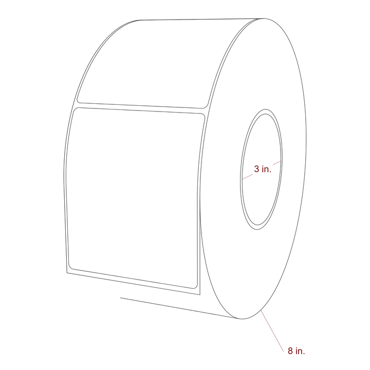 3.5 Inch x 4 Inch Rectangle Inkjet Label Roll - 3 Inch Core - 8 Inch Roll OD - 3D Perspective