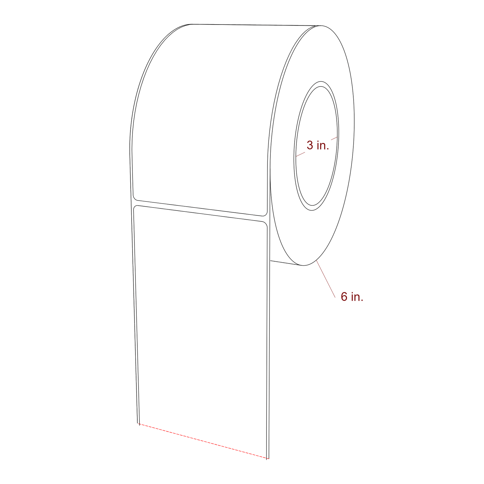 3.5 Inch x 5.75 Inch Rectangle Inkjet Label Roll - 3 Inch Core - 6 Inch Roll OD - 3D Perspective