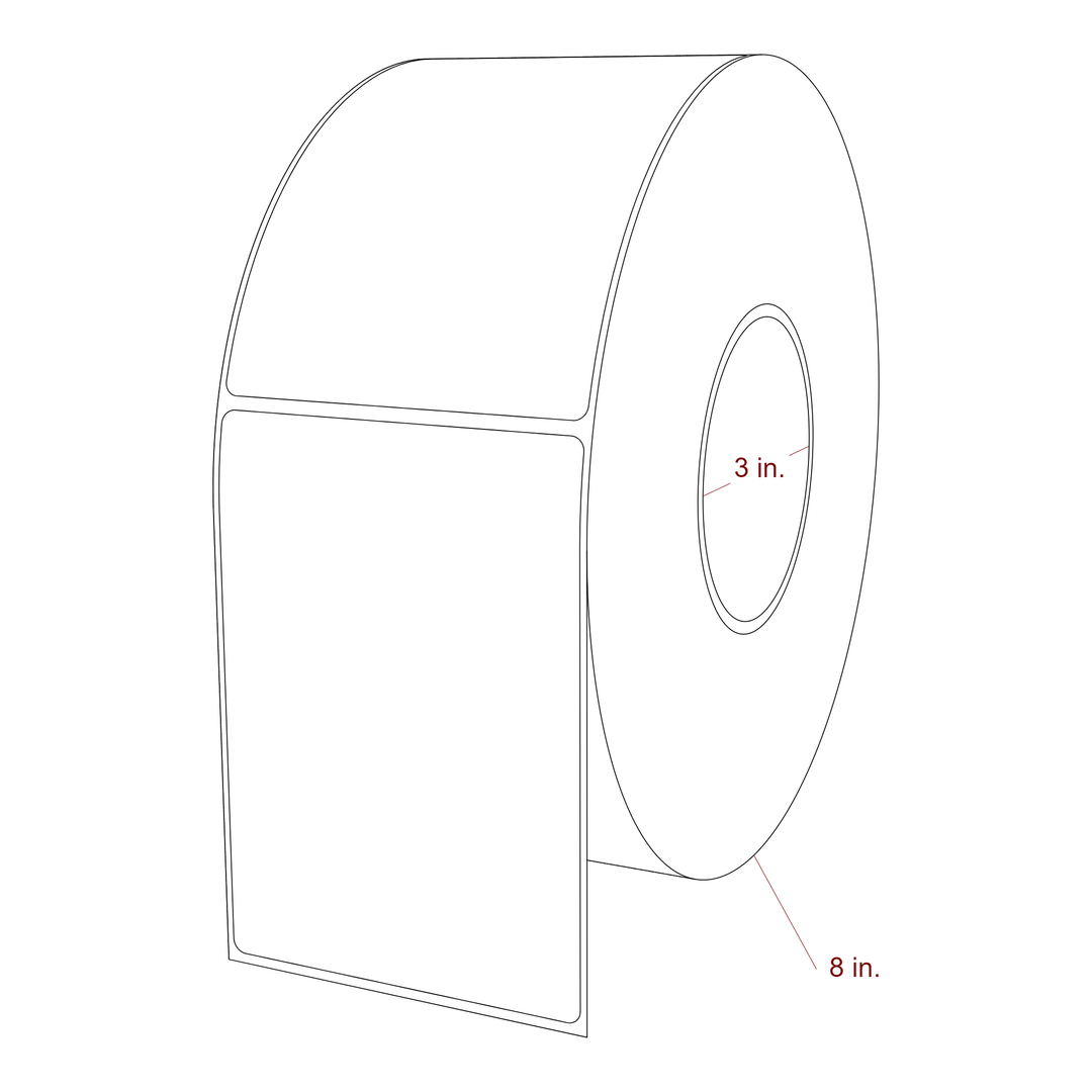3.5 Inch x 5 Inch Rectangle Inkjet Label Roll - 3 Inch Core - 8 Inch Roll OD - 3D Perspective