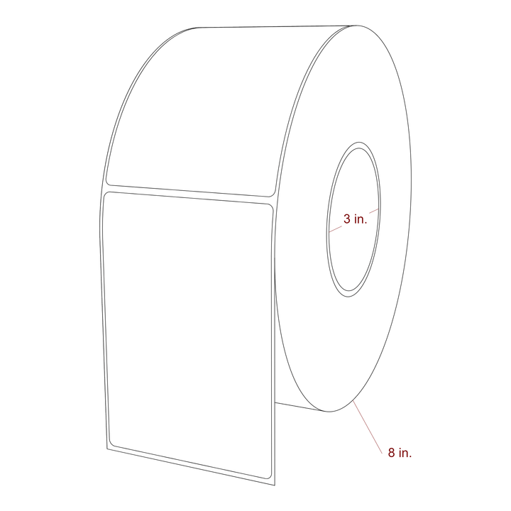 3.5 Inch x 5 Inch Rectangle Inkjet Label Roll - 3 Inch Core - 8 Inch Roll OD - 3D Perspective