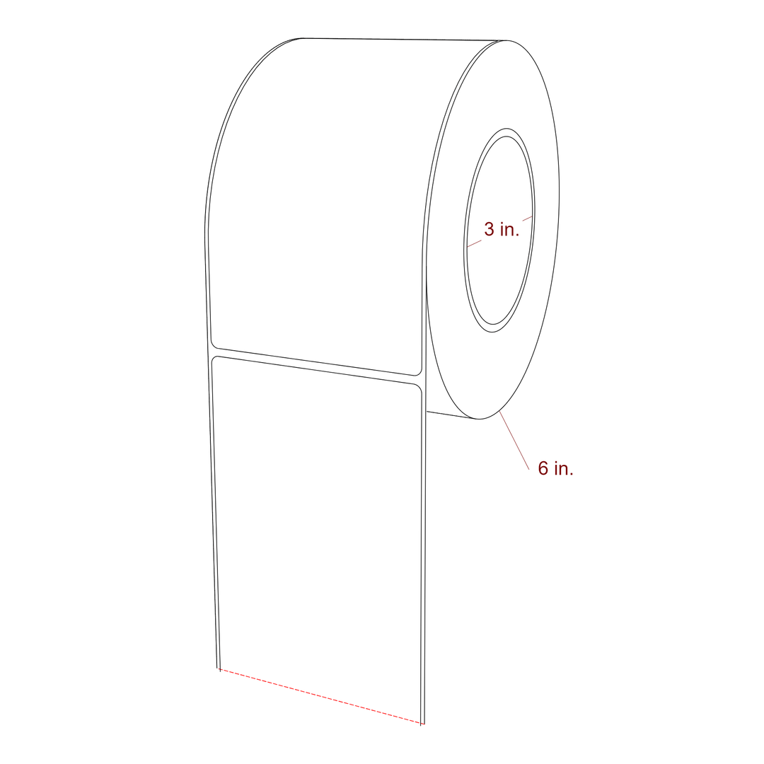 3.5 Inch x 6.25 Inch Rectangle Inkjet Label Roll - 3 Inch Core - 6 Inch Roll OD - 3D Perspective
