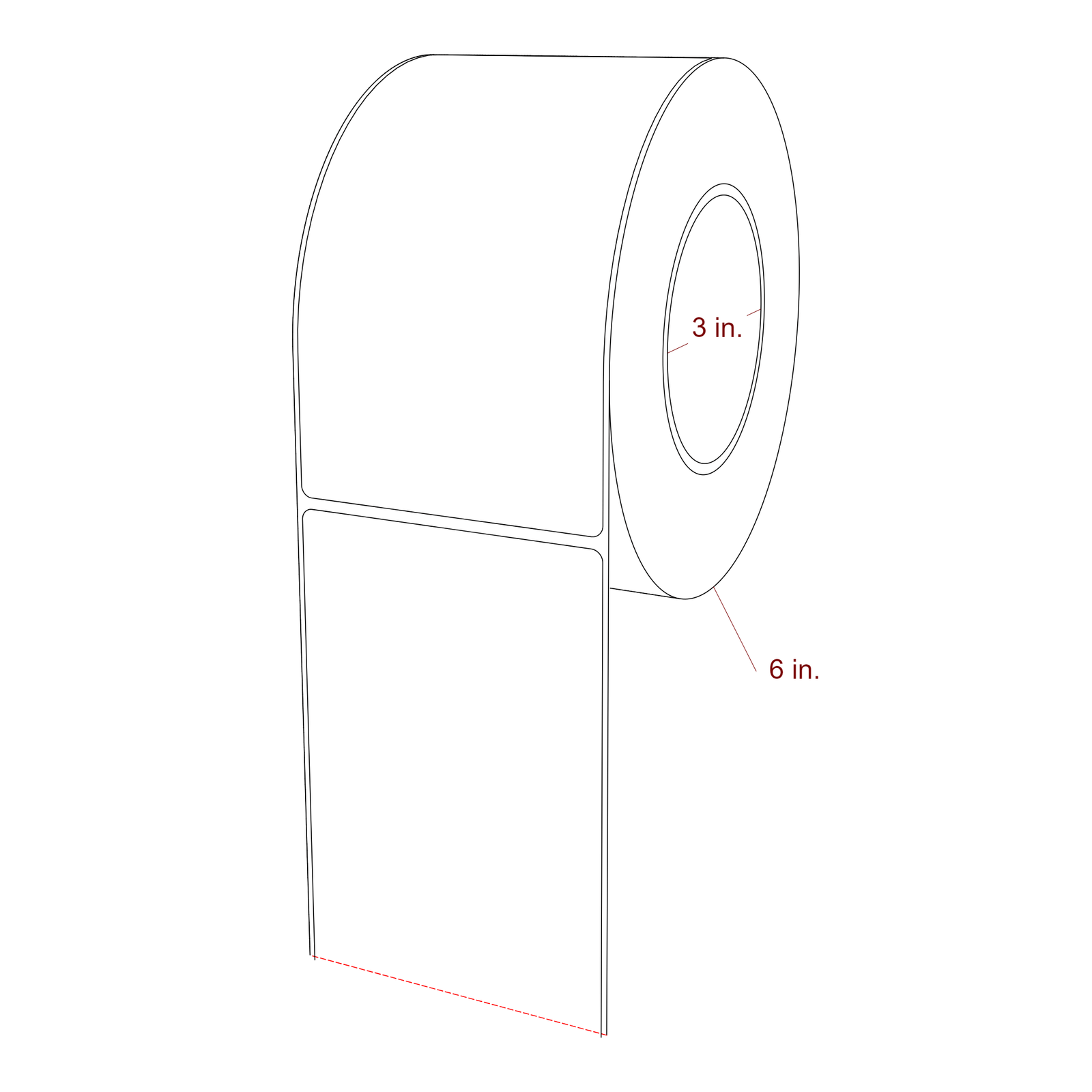 3.5 Inch x 6.25 Inch Rectangle Inkjet Label Roll - 3 Inch Core - 6 Inch Roll OD - 3D Perspective
