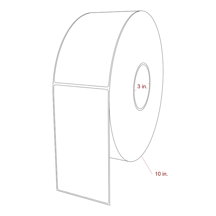 3.5 Inch x 6.5 Inch Rectangle Inkjet Label Roll - 3 Inch Core - 10 Inch Roll OD - 3D Perspective