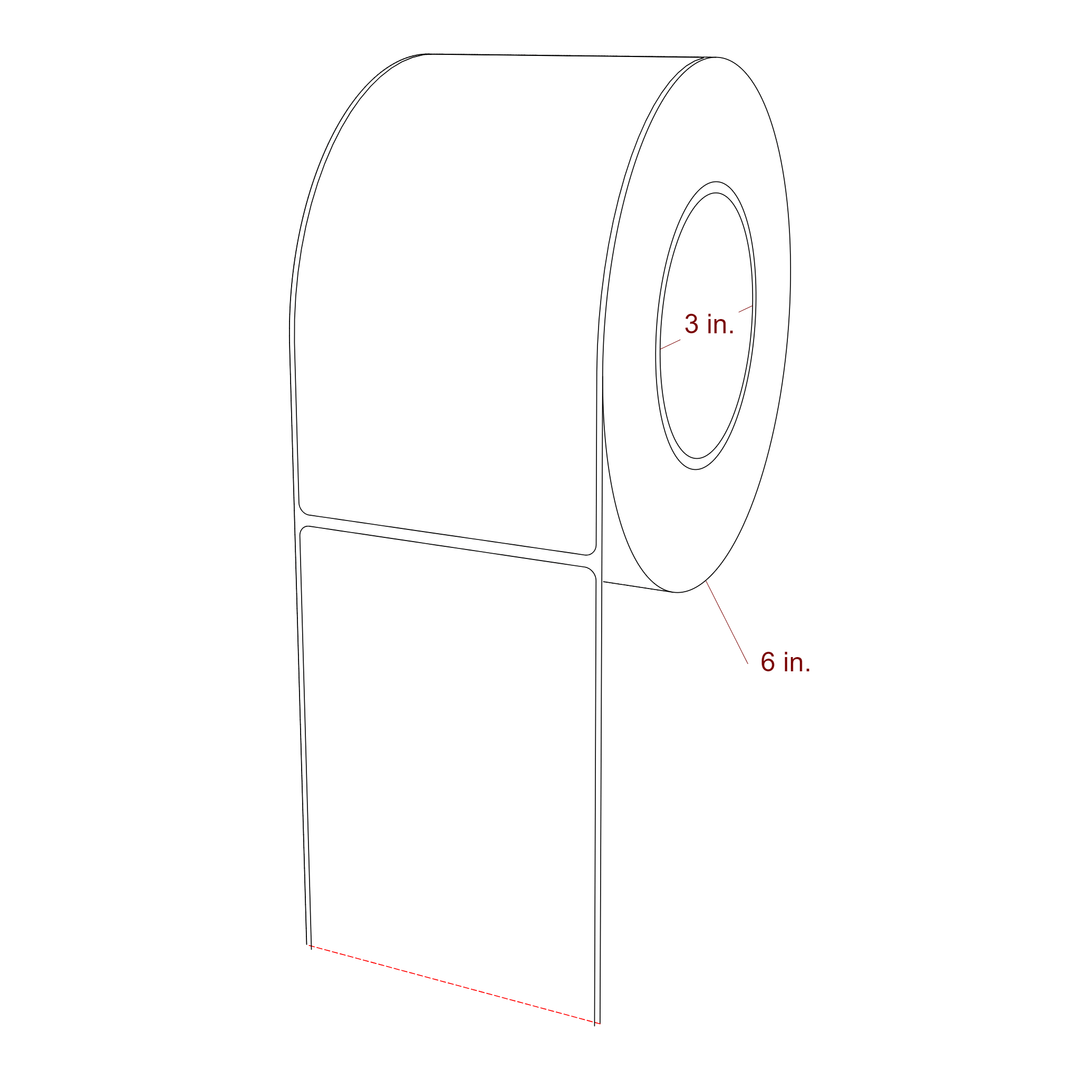 3.5 Inch x 6.5 Inch Rectangle Inkjet Label Roll - 3 Inch Core - 6 Inch Roll OD - 3D Perspective