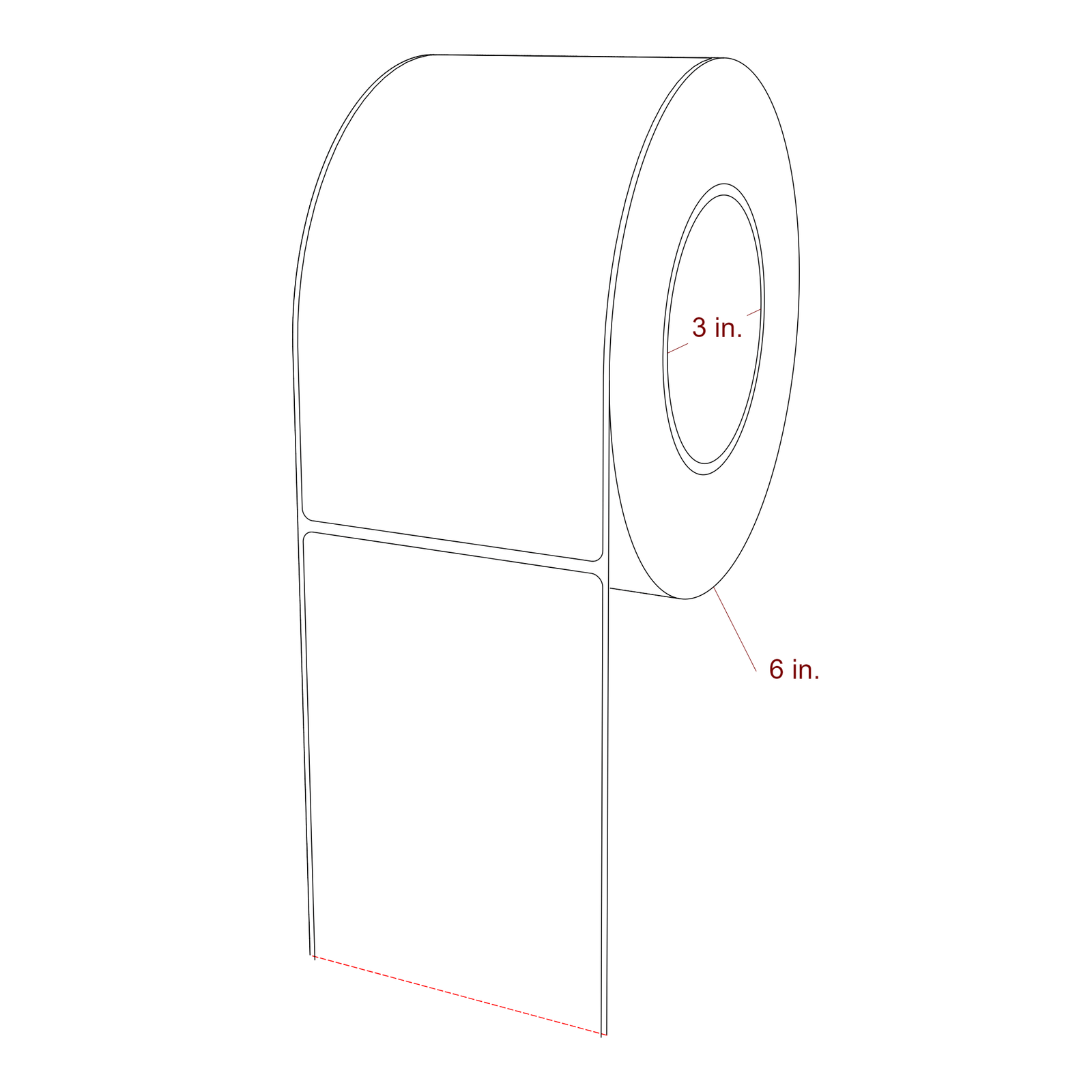 3.5 Inch x 6.5 Inch Rectangle Inkjet Label Roll - 3 Inch Core - 6 Inch Roll OD - 3D Perspective