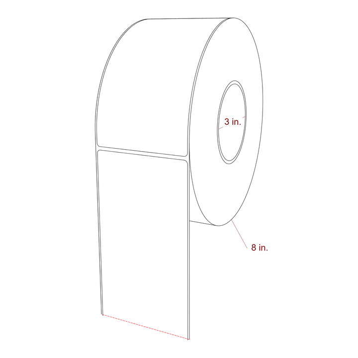 3.5 Inch x 6.5 Inch Rectangle Inkjet Label Roll - 3 Inch Core - 8 Inch Roll OD - 3D Perspective