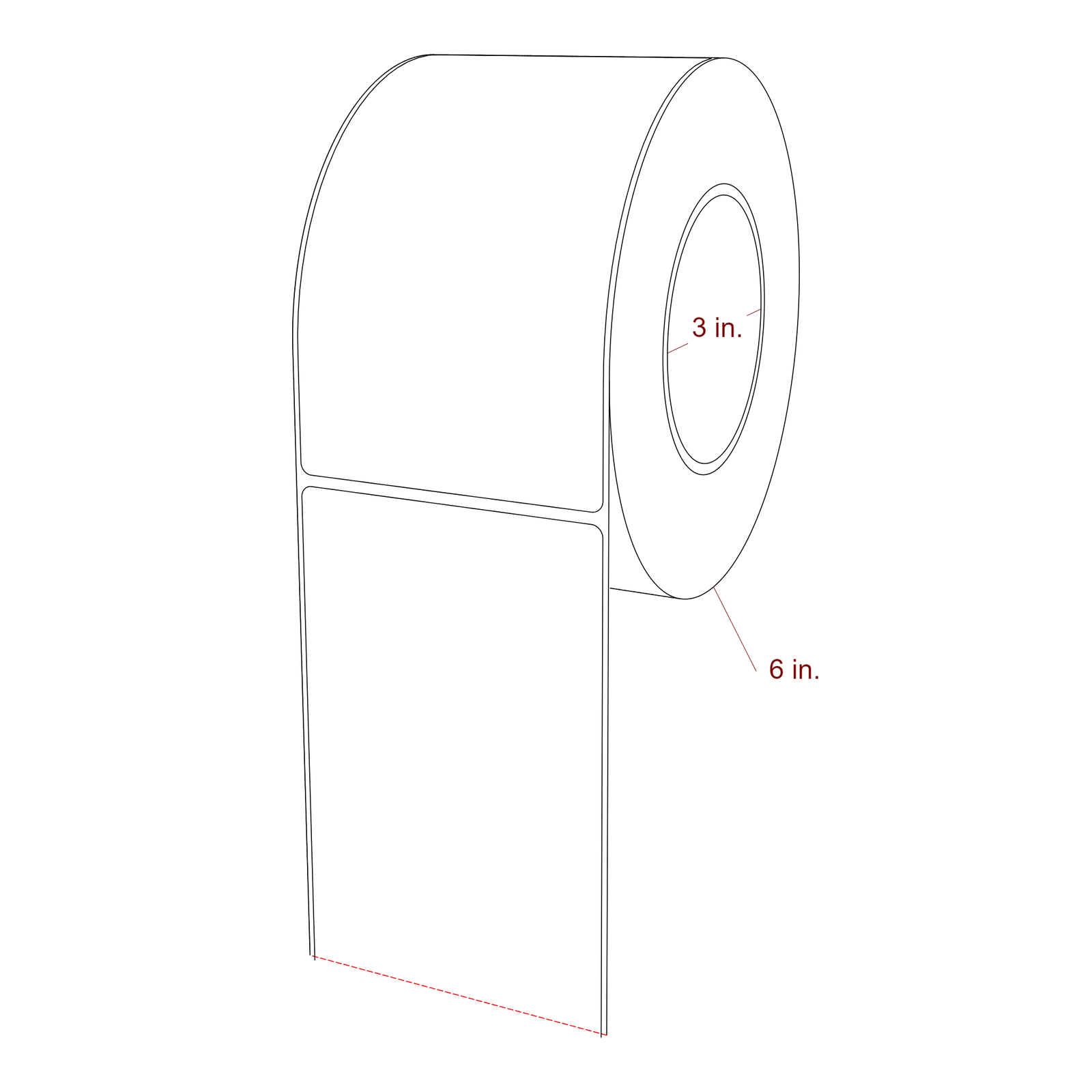 3.5 Inch x 6 Inch Rectangle Inkjet Label Roll - 3 Inch Core - 6 Inch Roll OD - 3D Perspective