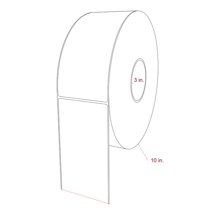 3.5 Inch x 7.75 Inch Rectangle Inkjet Label Roll - 3 Inch Core - 10 Inch Roll OD - 3D Perspective