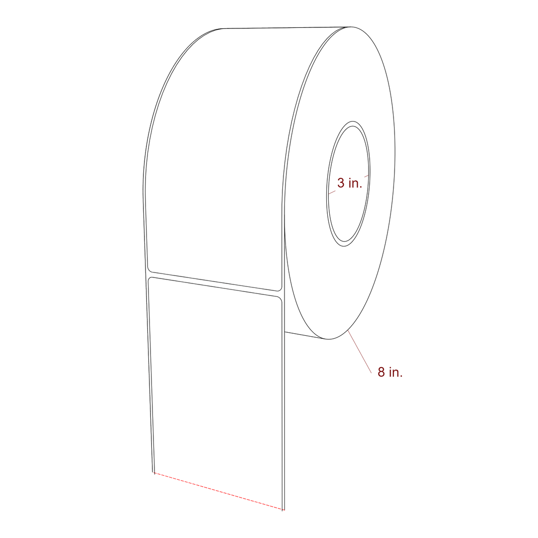 3.5 Inch x 7.75 Inch Rectangle Inkjet Label Roll - 3 Inch Core - 8 Inch Roll OD - 3D Perspective