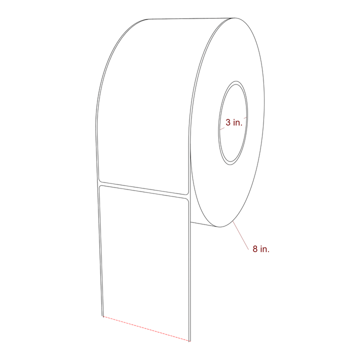 3.5 Inch x 7.75 Inch Rectangle Inkjet Label Roll - 3 Inch Core - 8 Inch Roll OD - 3D Perspective