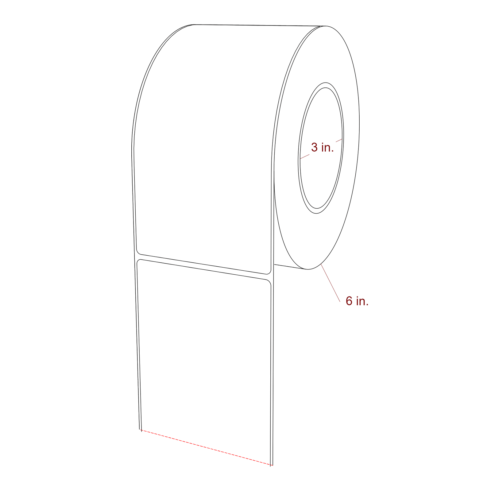 3.5 Inch x 7 Inch Rectangle Inkjet Label Roll - 3 Inch Core - 6 Inch Roll OD - 3D Perspective