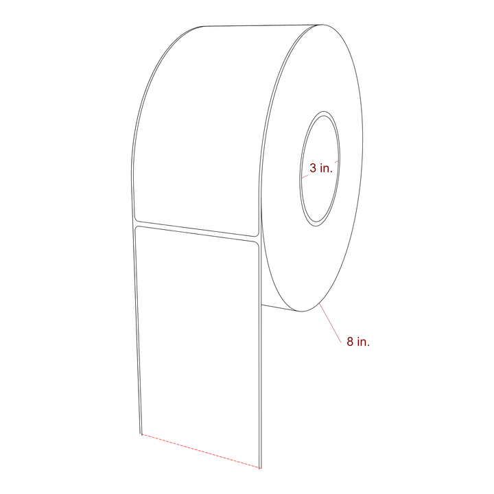 3.5 Inch x 7 Inch Rectangle Inkjet Label Roll - 3 Inch Core - 8 Inch Roll OD - 3D Perspective