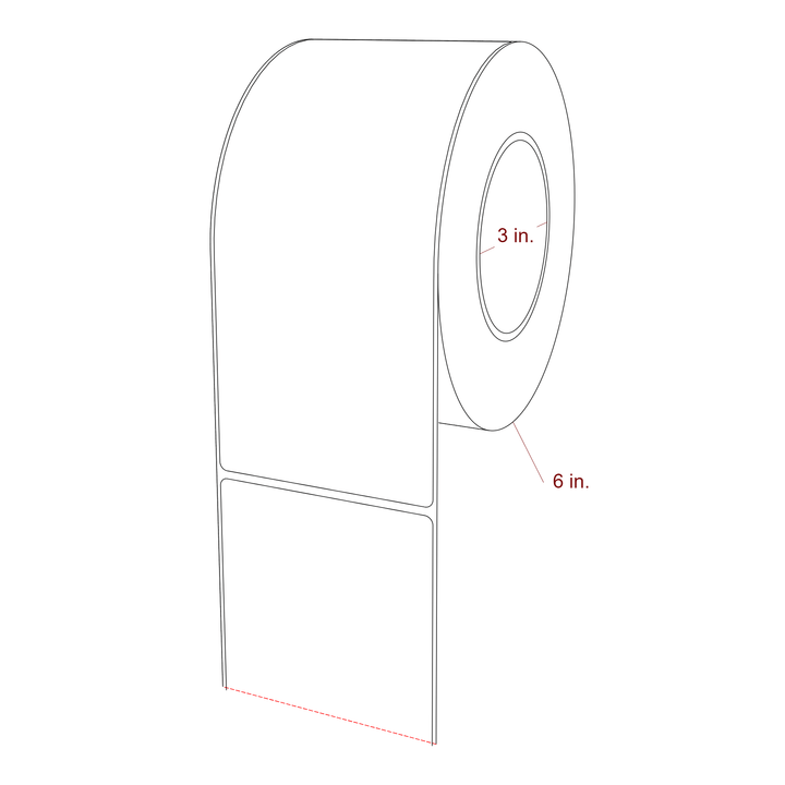 3.5 Inch x 8 Inch Rectangle Inkjet Label Roll - 3 Inch Core - 6 Inch Roll OD - 3D Perspective