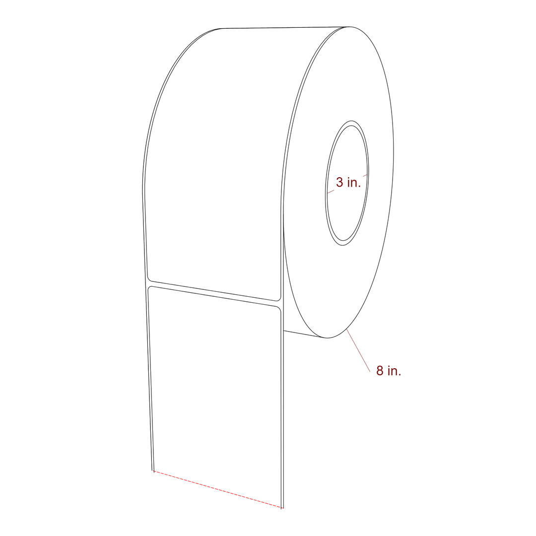 3.5 Inch x 8 Inch Rectangle Inkjet Label Roll - 3 Inch Core - 8 Inch Roll OD - 3D Perspective