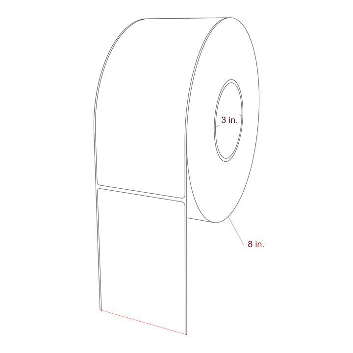 3.5 Inch x 8 Inch Rectangle Inkjet Label Roll - 3 Inch Core - 8 Inch Roll OD - 3D Perspective