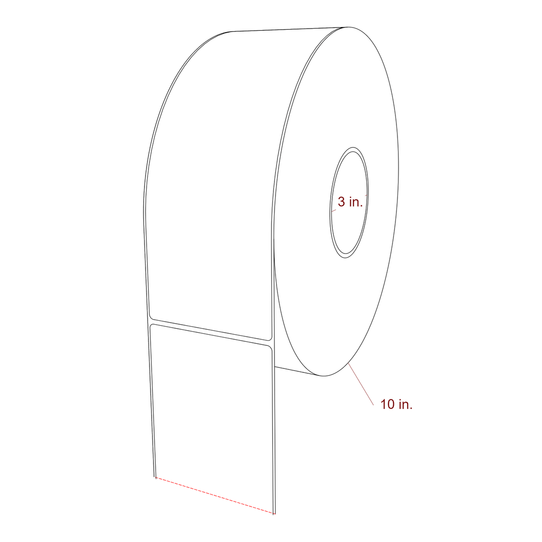 3.5 Inch x 9.75 Inch Rectangle Inkjet Label Roll - 3 Inch Core - 10 Inch Roll OD - 3D Perspective