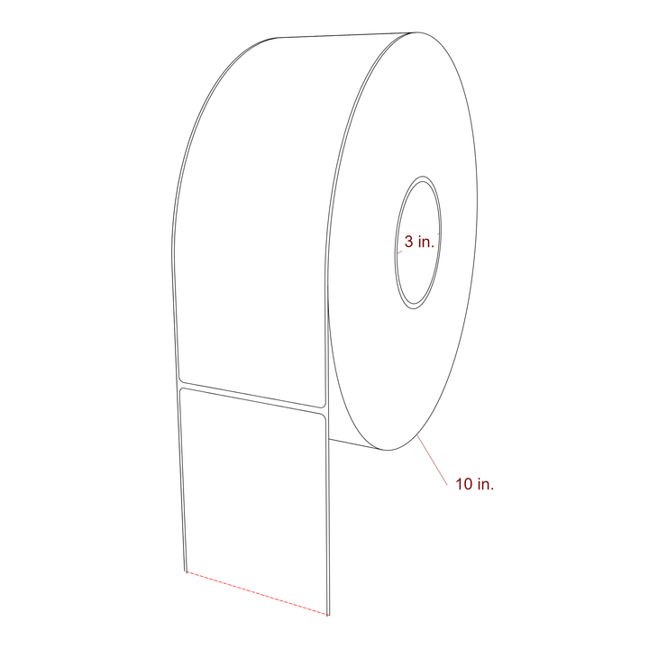 3.5 Inch x 9.75 Inch Rectangle Inkjet Label Roll - 3 Inch Core - 10 Inch Roll OD - 3D Perspective