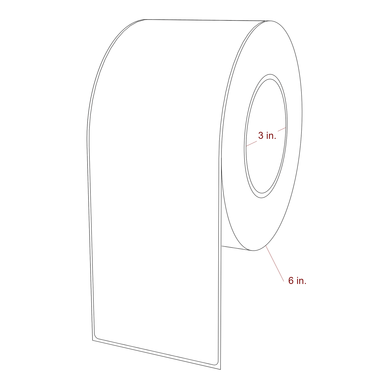 3.5 Inch x 9.75 Inch Rectangle Inkjet Label Roll - 3 Inch Core - 6 Inch Roll OD - 3D Perspective