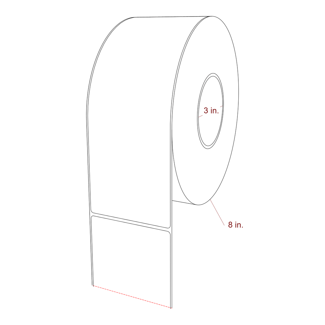 3.5 Inch x 9.75 Inch Rectangle Inkjet Label Roll - 3 Inch Core - 8 Inch Roll OD - 3D Perspective