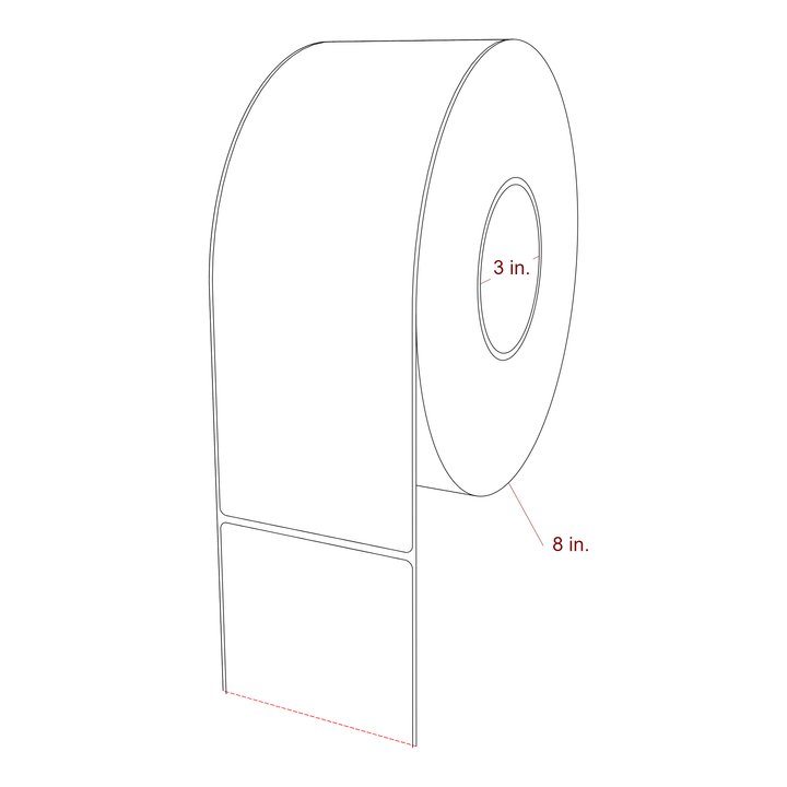 3.5 Inch x 9.75 Inch Rectangle Inkjet Label Roll - 3 Inch Core - 8 Inch Roll OD - 3D Perspective
