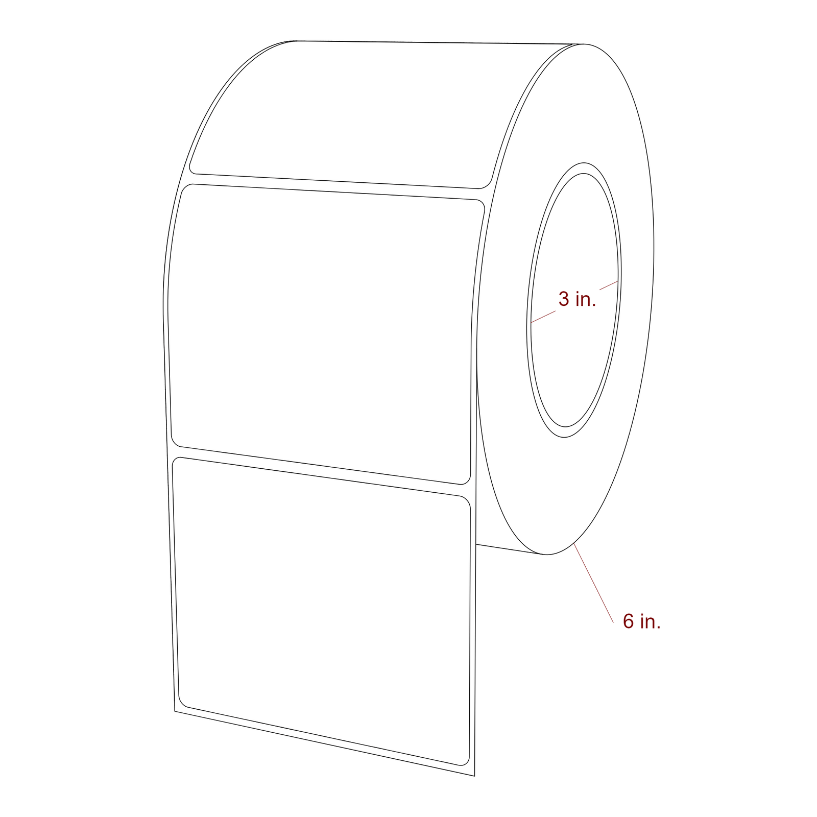 3.687 Inch x 3 Inch Rectangle Inkjet Label Roll - 3 Inch Core - 6 Inch Roll OD - 3D Perspective