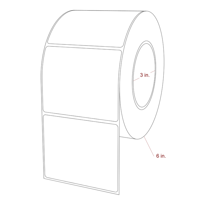 3.687 Inch x 3 Inch Rectangle Inkjet Label Roll - 3 Inch Core - 6 Inch Roll OD - 3D Perspective