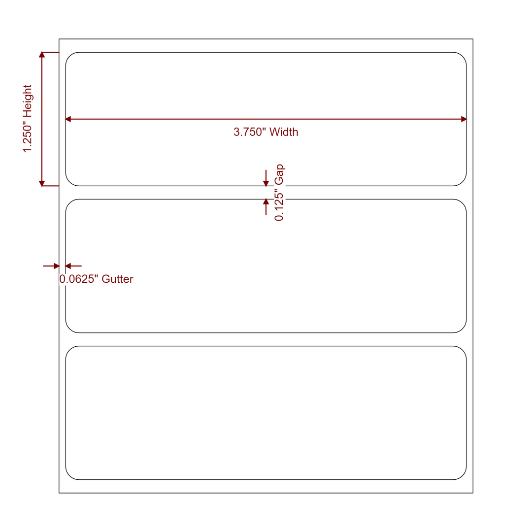 3.75 Inch x 1.25 Inch Rectangle Inkjet Label Roll - 2D Drawing