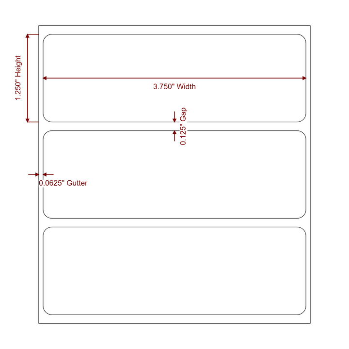 3.75 Inch x 1.25 Inch Rectangle Inkjet Label Roll - 2D Drawing