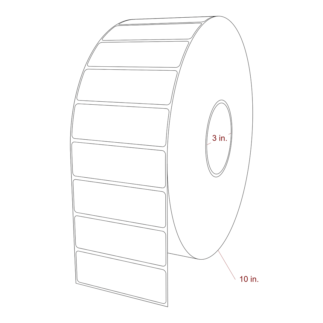 3.75 Inch x 1.25 Inch Rectangle Inkjet Label Roll - 3 Inch Core - 10 Inch Roll OD - 3D Perspective