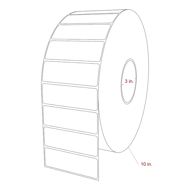 3.75 Inch x 1.25 Inch Rectangle Inkjet Label Roll - 3 Inch Core - 10 Inch Roll OD - 3D Perspective