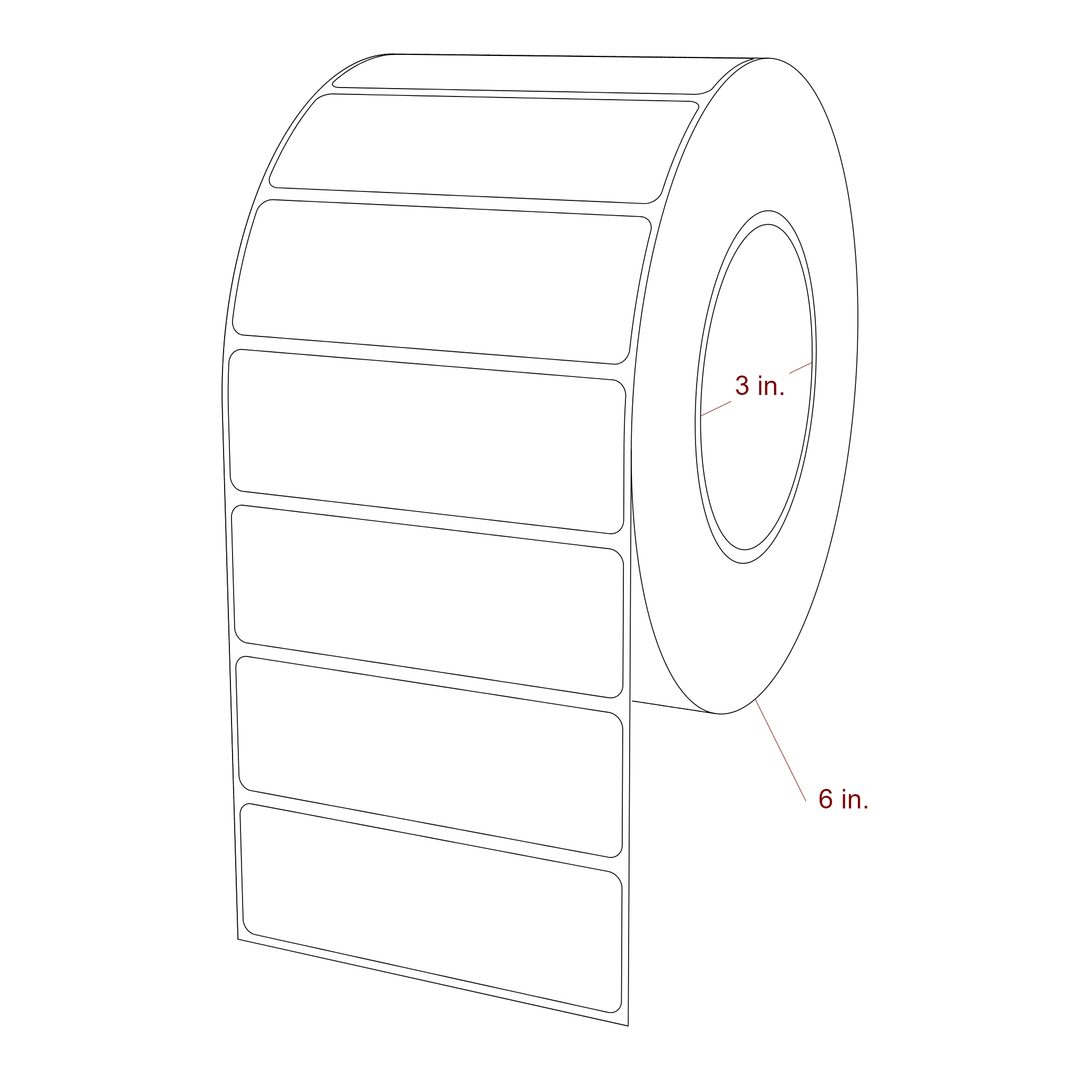 3.75 Inch x 1.25 Inch Rectangle Inkjet Label Roll - 3 Inch Core - 6 Inch Roll OD - 3D Perspective