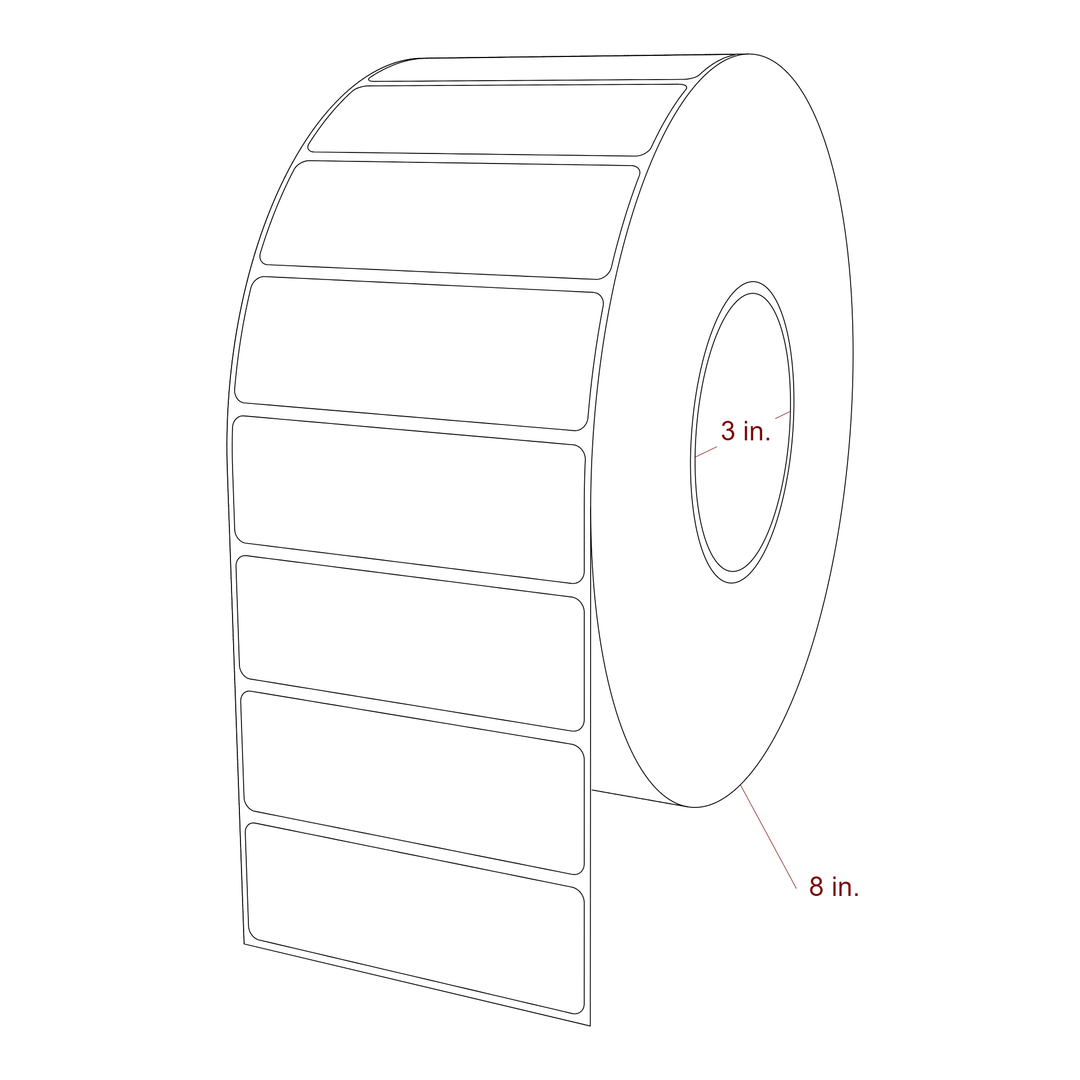 3.75 Inch x 1.25 Inch Rectangle Inkjet Label Roll - 3 Inch Core - 8 Inch Roll OD - 3D Perspective