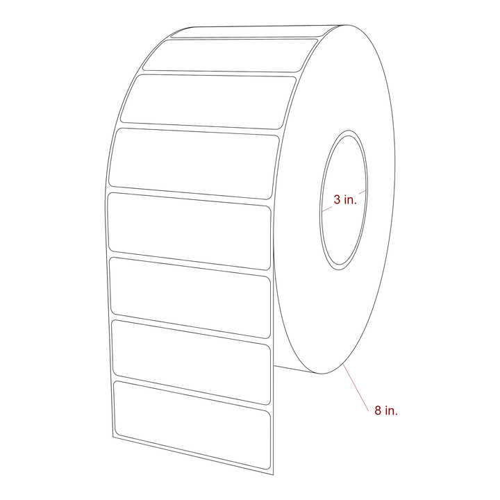 3.75 Inch x 1.25 Inch Rectangle Inkjet Label Roll - 3 Inch Core - 8 Inch Roll OD - 3D Perspective