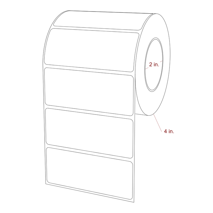 3.75 Inch x 1.5 Inch Rectangle Inkjet Label Roll - 2 Inch Core - 4 Inch Roll OD - 3D Perspective